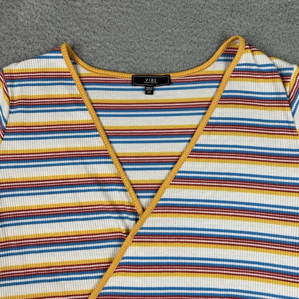 Vibe Sportswear Shirt‎ Women Plus Size 2X Multicolored Yellow Stripes V Neck - Picture 4 of 10
